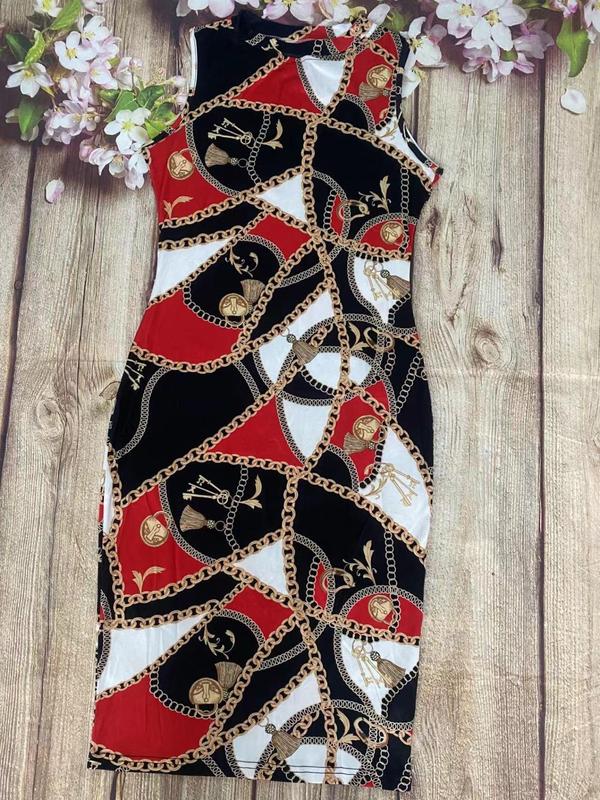 Women's Snakeskin Print Round Neck Bodycon Dress, Casual Sleeveless Tank Dress for Summer, Ladies Clothes for Nightclub Party 4