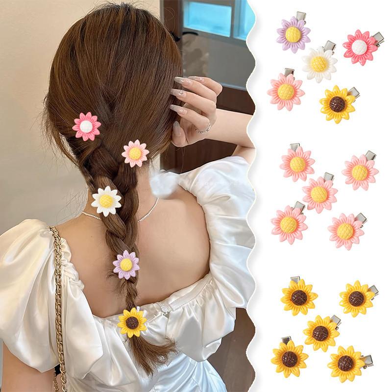 Kẹp Tóc Hoa Mô Phỏng, Bộ 5 Chiếc, Thiết Kế Hoa Hướng Dương, Phong Cách Cô Gái Ngọt Ngào Kẹp Tóc Mái Bên, Kiểu Hoạt Hình Dễ Thương, Phụ Kiện Tóc