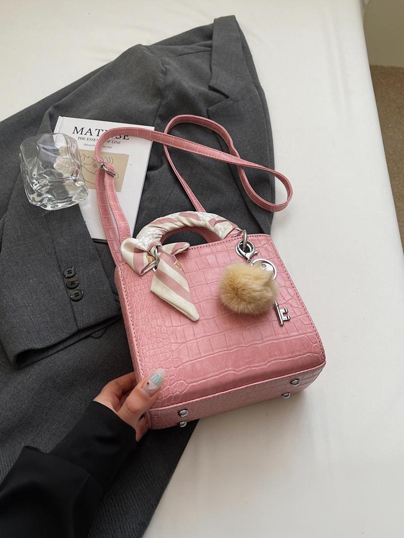 Product Introduction of Women's Fashionable Crocodile Embossed Crossbody Bag, Casual Versatile Shoulder Bag with Scarf Decor, Trendy All-match Commuter Bag for Daily Used 8
