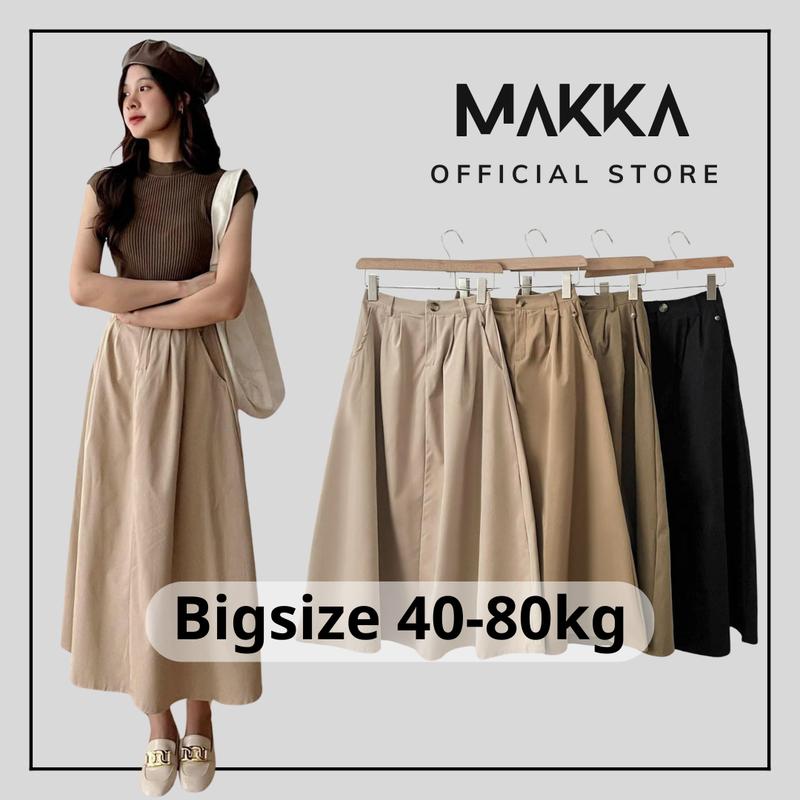 Chân váy nữ MAKKA chân váy kaki form xòe dáng dài chun sau 587 Bo Chun Women Kem