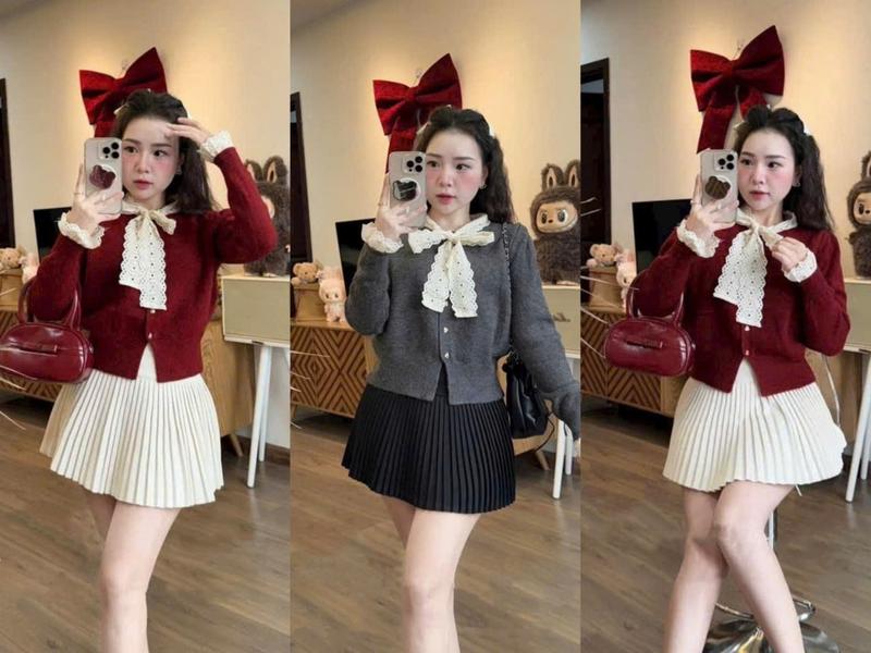 Áo Len Dệt Kim Phối Nơ Ren Phong Cách Tiểu Thư By MaiClothing