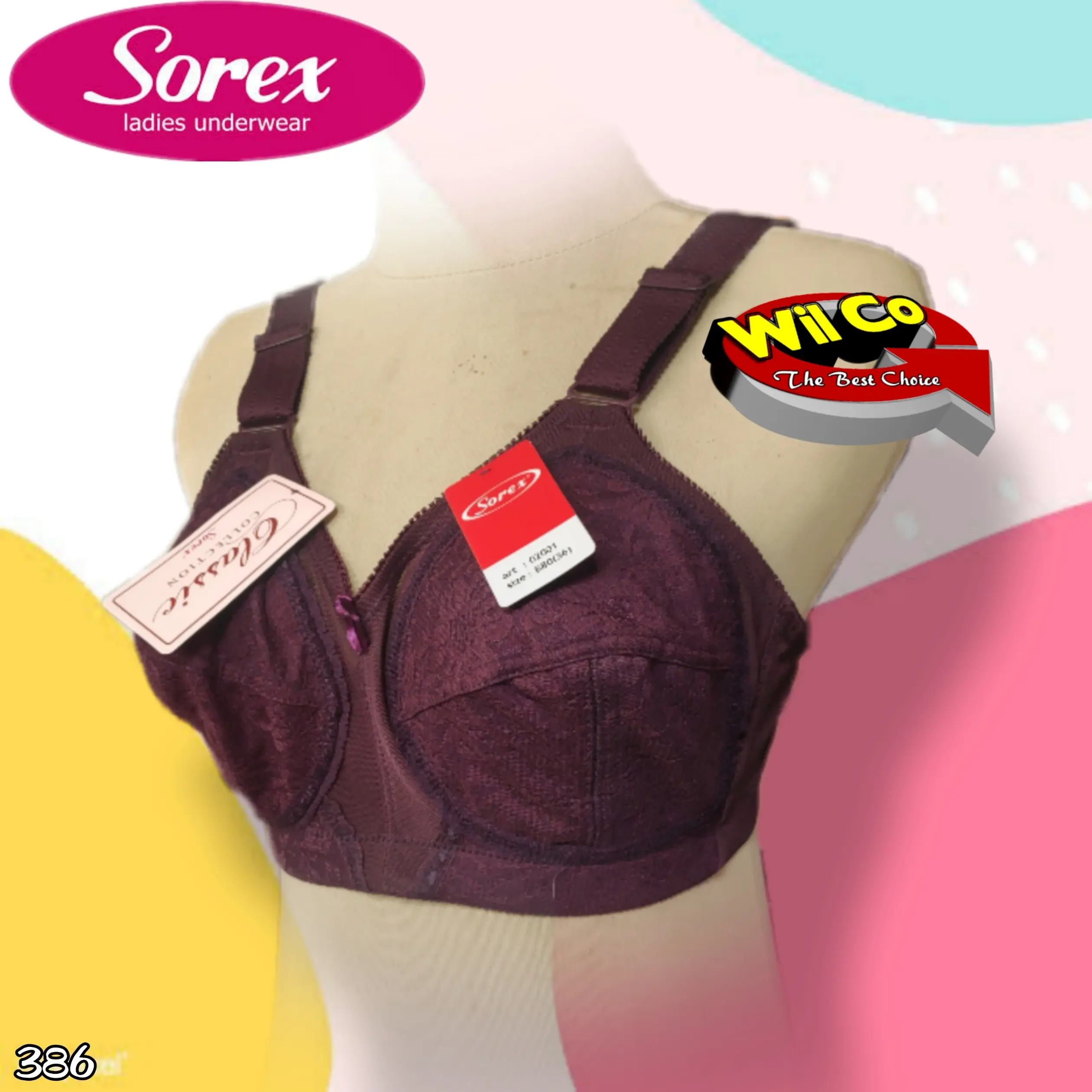 K386 Sorex Bra Wanita Classic Bahan Nilon 100% Cup D Size 36d - 46d