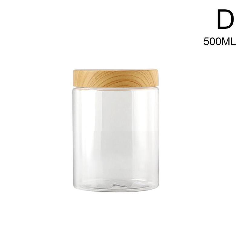 Product Introduction of Wide Mouth Transparent Plastic Bottle, Nut Wood Grain Kitchen Storage Tank Moisture-proof Home C1I1 39