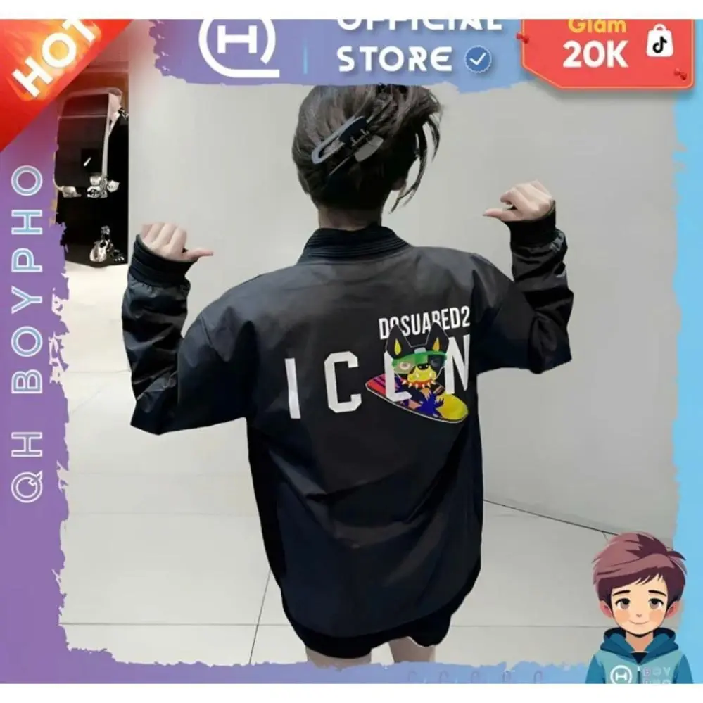 Áo Gió DSQ Hai Lớp Gió Cún Ván TRượt KHóa Bạc Cổ BO Gân Cao Cấp Hottrend Đủ Tem Mác Chuẩn Nữ Top Jacket