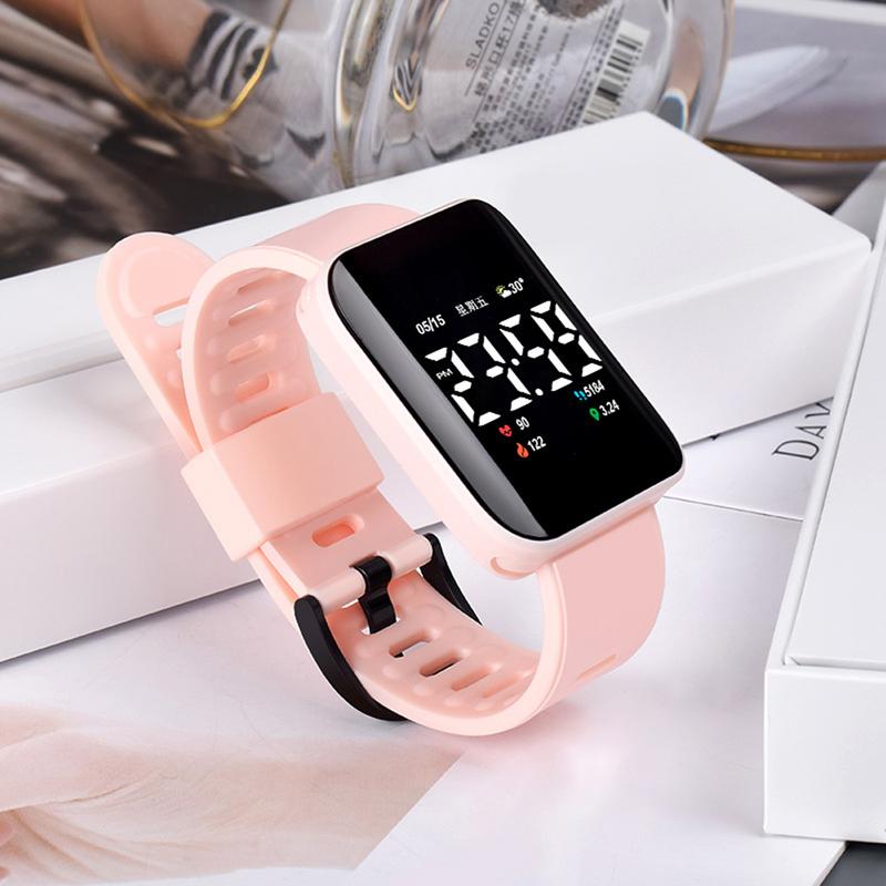 Đồng Hồ Điện Tử Kỹ Thuật Số LED, Dây Đeo Màu Trơn Không Thấm Nước, Đồng Hồ Đeo Tay Thể Thao, Dành Cho Nam Và Nữ 1