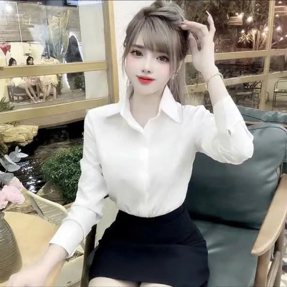 áo sơ mi nữ tay dài kiểu công sở nẹp giấu nút chất vải lụa cát hàn 0
