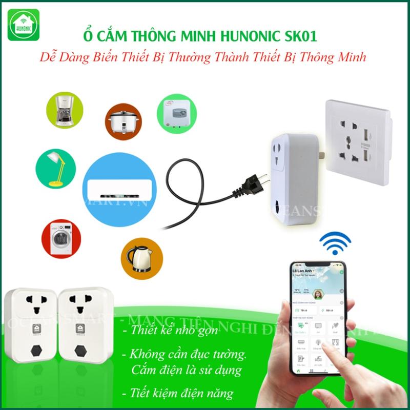 Ổ Cắm Thông Minh HUNONIC SK01, Ổ Cắm WIFI Điều Khiển Mọi Thiết Bị Từ xa Qua Điện Thoại, Hẹn Giờ Bật/Tắt Tự Động công  tắc 6