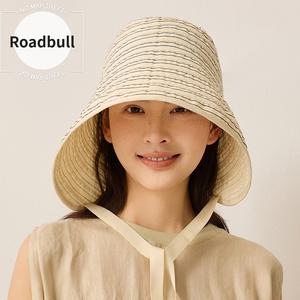 ROADBULL新作薄型ドローストリング払ういきショートブリムフィッシャーマンハット,女性用夏用通気性日焼け止まりまりめけ止まりめけ止めアウトドア登山旅行用ウエスタンカウボーイハット新しいしいしいストライプ柄フィッシャーマンハット,通気性が良く多目的なカジュアル日よけ帽子,日本のスタイルの夏の新しいファッショナブルなバケットハット