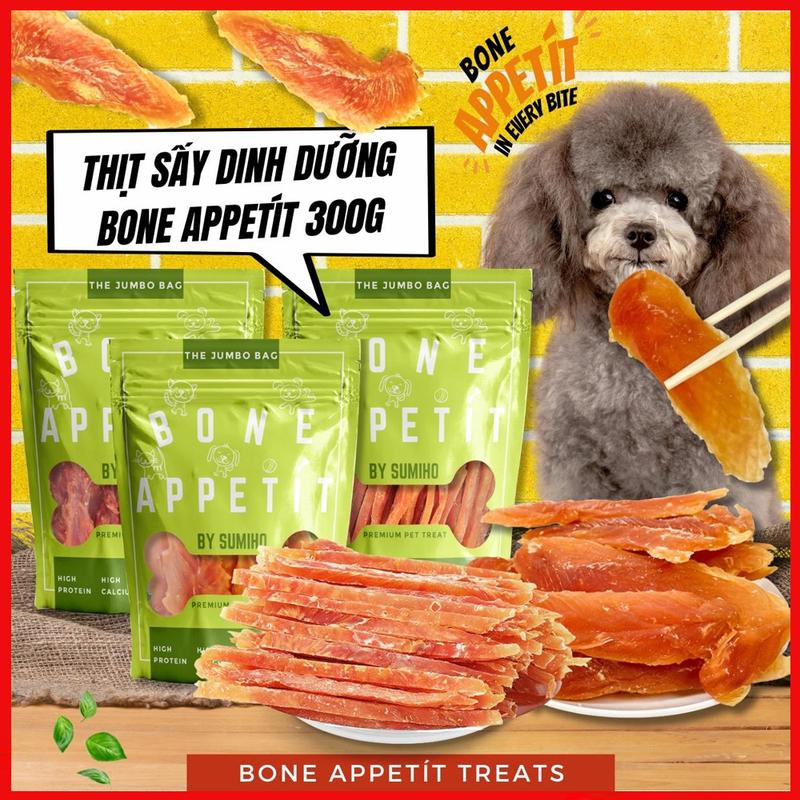  Thịt sấy dinh dưỡng cho chó Bone Appétit by Sumiho  gói 300gr Net 240g  bánh snack thưởng ăn vặt cho cún 