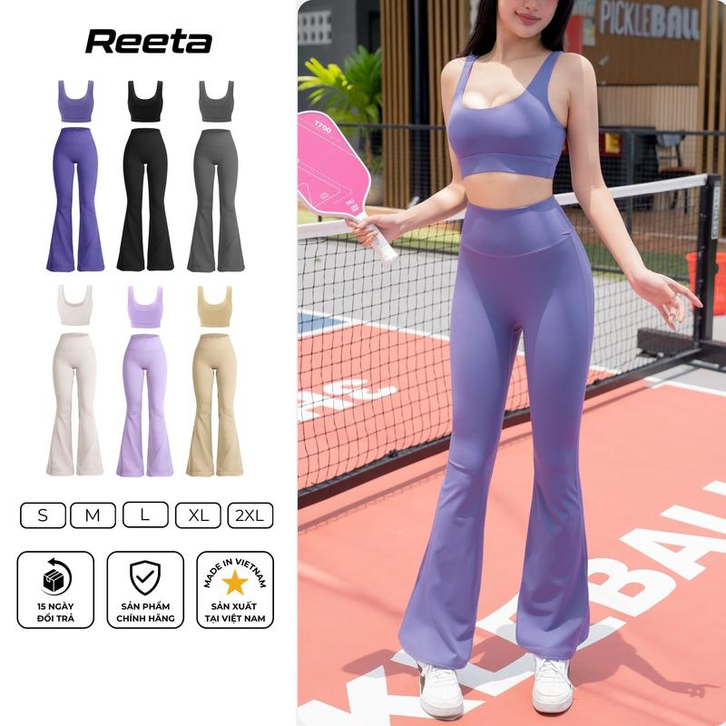 Set bộ đồ tập nữ Reeta áo có mút ngực,quần dài ống loe lưng cao chất vải co dãn,thoáng khí tập gym,yoga (3027-3012)