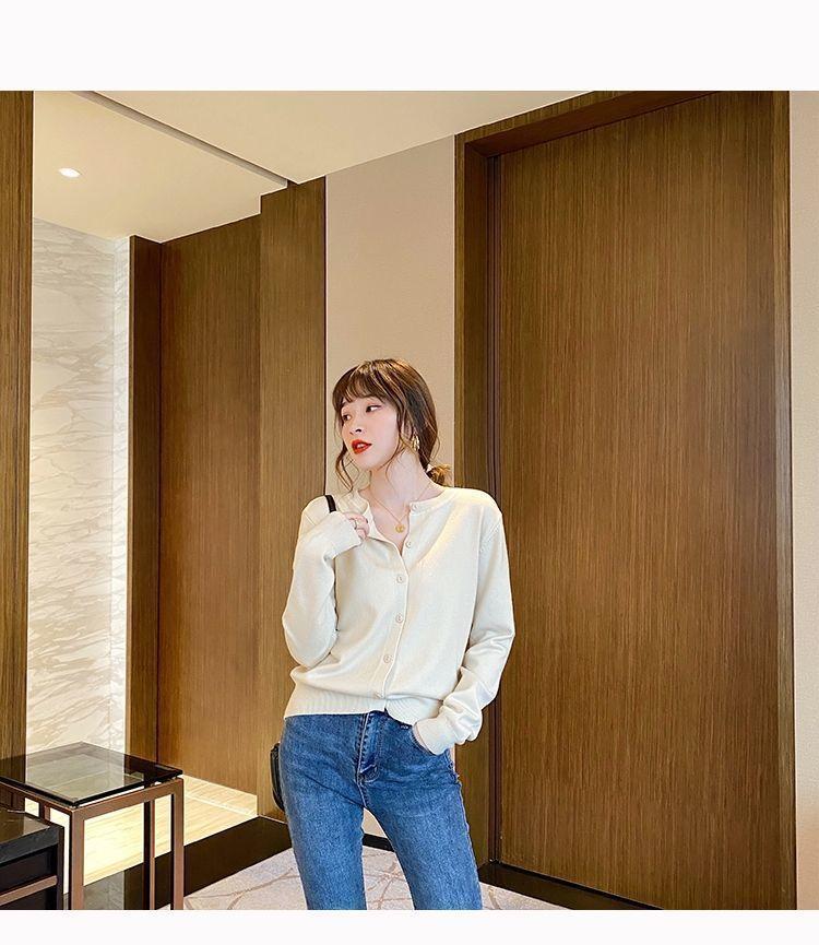 Product Introduction of Áo Cardigan Dệt Kim, Áo Khoác Phù Hợp Bên Ngoài Mỏng Mùa Thu, Dành Cho Nữ, Hàng Mới Về 2023, Áo Len, Ngắn Và Rộng, Màu Đen, Cổ Tròn, Áo Dài Tay 7