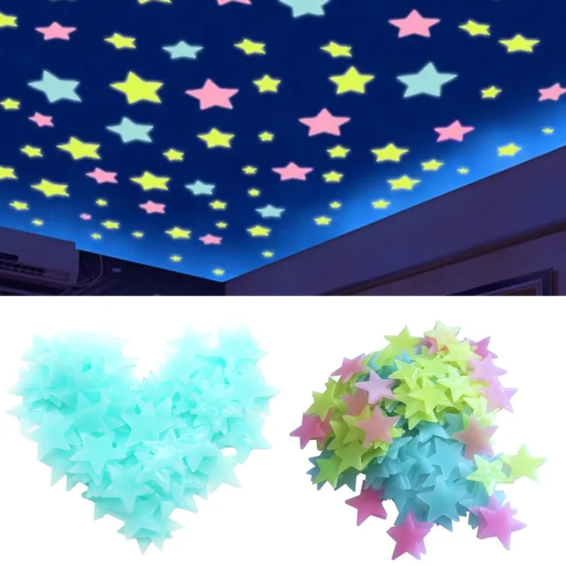 Kf.Q-20 Miếng / 50 Miếng Dán Tường PVC Dạ Quang 3D, Ngôi Sao Dạ Quang, Miếng Dán Trần Phòng Ngủ Decal Trang Trí Nhà Decor Phòng Decor 0