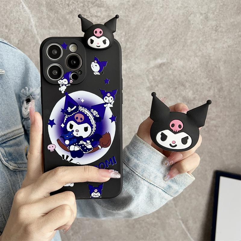 Product Introduction of 3D Cartoon Kuromi Toy With Lanyard Phone Holder Case For iPhone 16 15 14 13 12 11 Pro Max Plus Casing Soft Silicone Strap Rope Cover 20