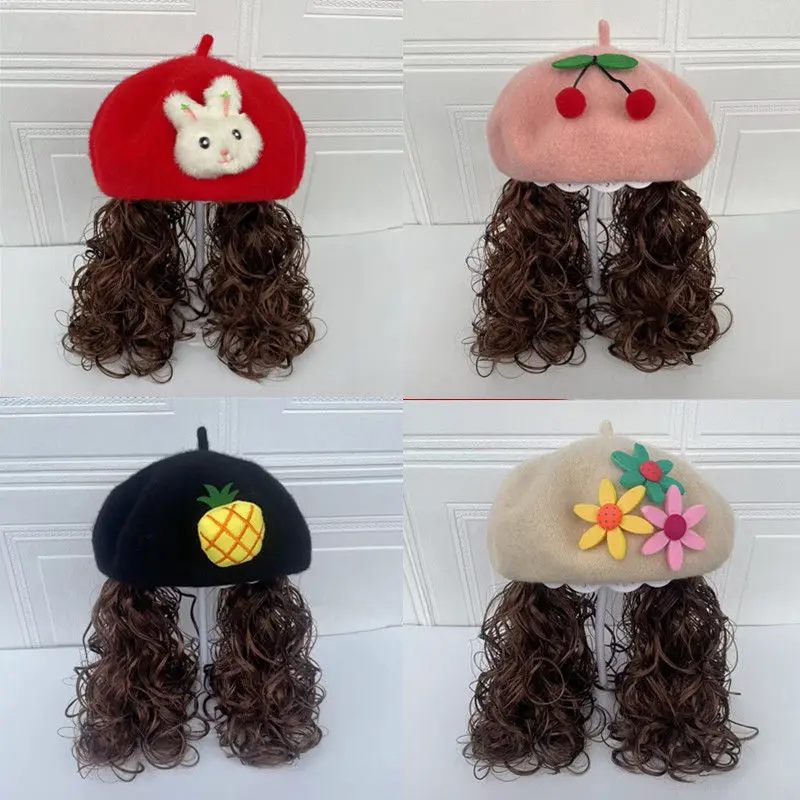 Mũ Nồi Tóc Dài Len Cho Bé Gái, Phong Cách Hàn Quốc, Thích Hợp Cho Bé 1-3-8 Tuổi, Mũ Lưỡi Trai Bé Gái, Mũ Tóc Giả Mùa Thu Và Mùa Đông, Bộ Sưu Tập 2024, 2