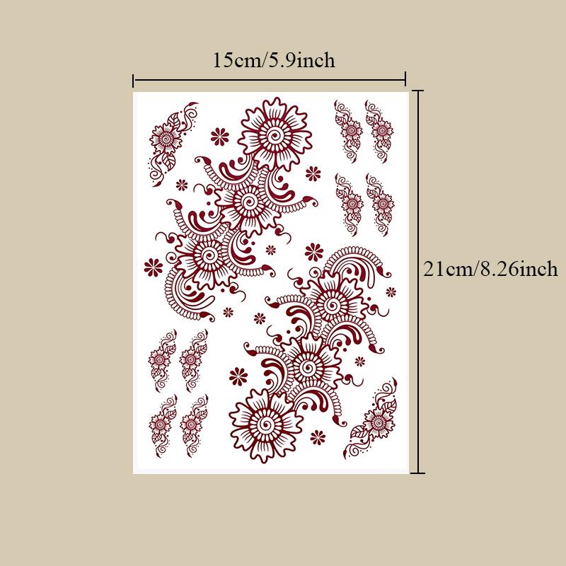 Maroon Brown Henna Tattoo Stickers for Women Waterproof Temporary Tattoos  for Hand Flower Fake Tattoo for Wedding Festival Body Art Tattoo 5