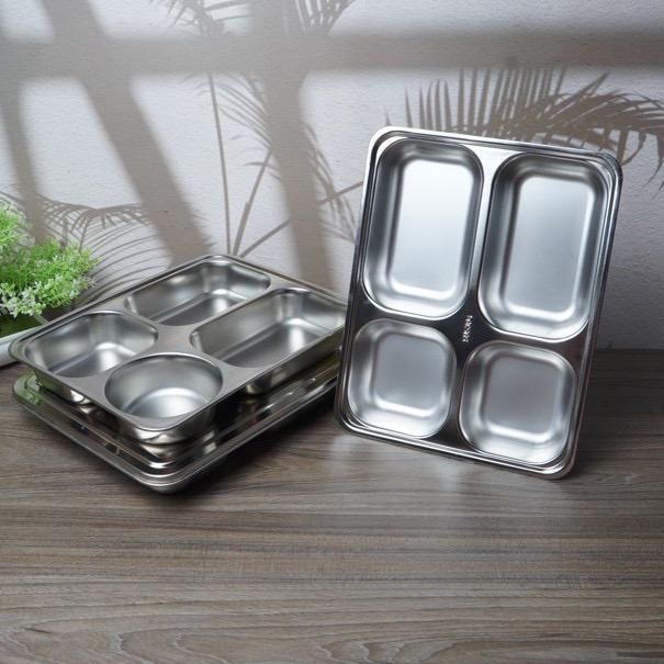 khay cơm 4 ngăn inox sâu lòng 28x22x 4cm