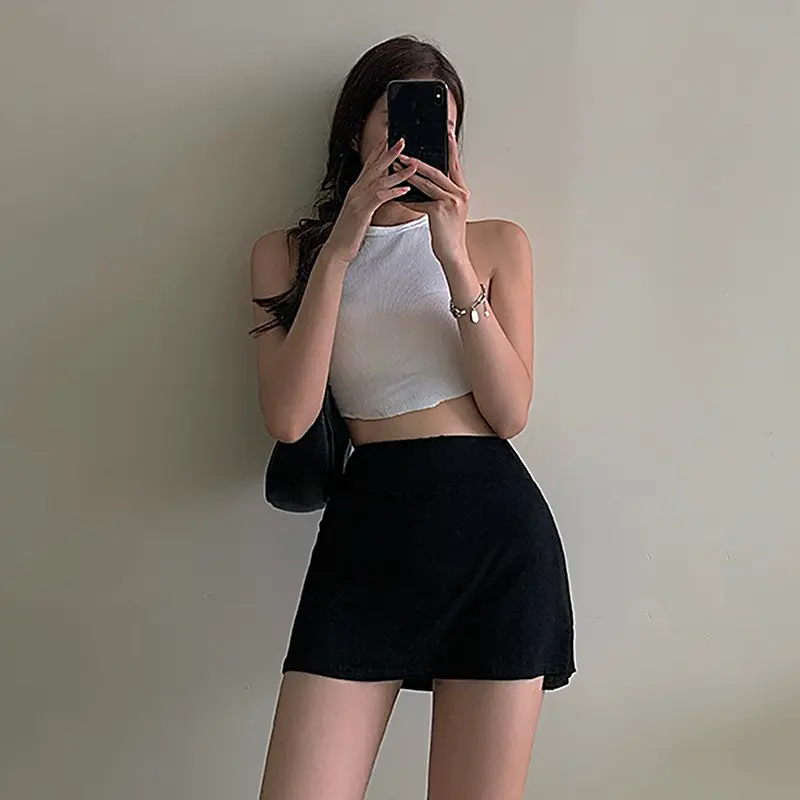 Women Tennis Mini Skirt, Solid Color High-Waist Wrap Skirt Miniskirt with Lining Shorts for Girls, White/Black/Khaki/Gray  Casual FabricFashionWomenswearBottomCheckHighwaistOutdoorPolyesterSimple
