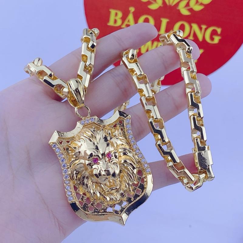 Bộ dây chuyền nam mặt sư tử mạ vàng 18k bền đẹp- Trang sức bảo long