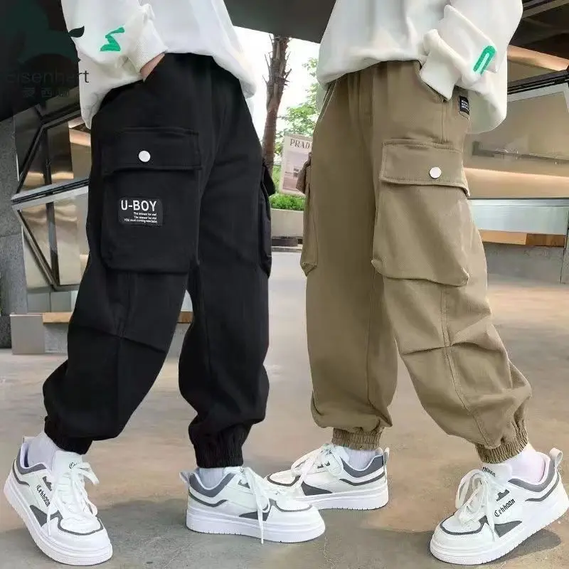 Children's Clothing Boys Autumn Clothing Pants 2023 New Medium and Big Children Spring and Autumn Boys Fall Overalls Fried Street Sports