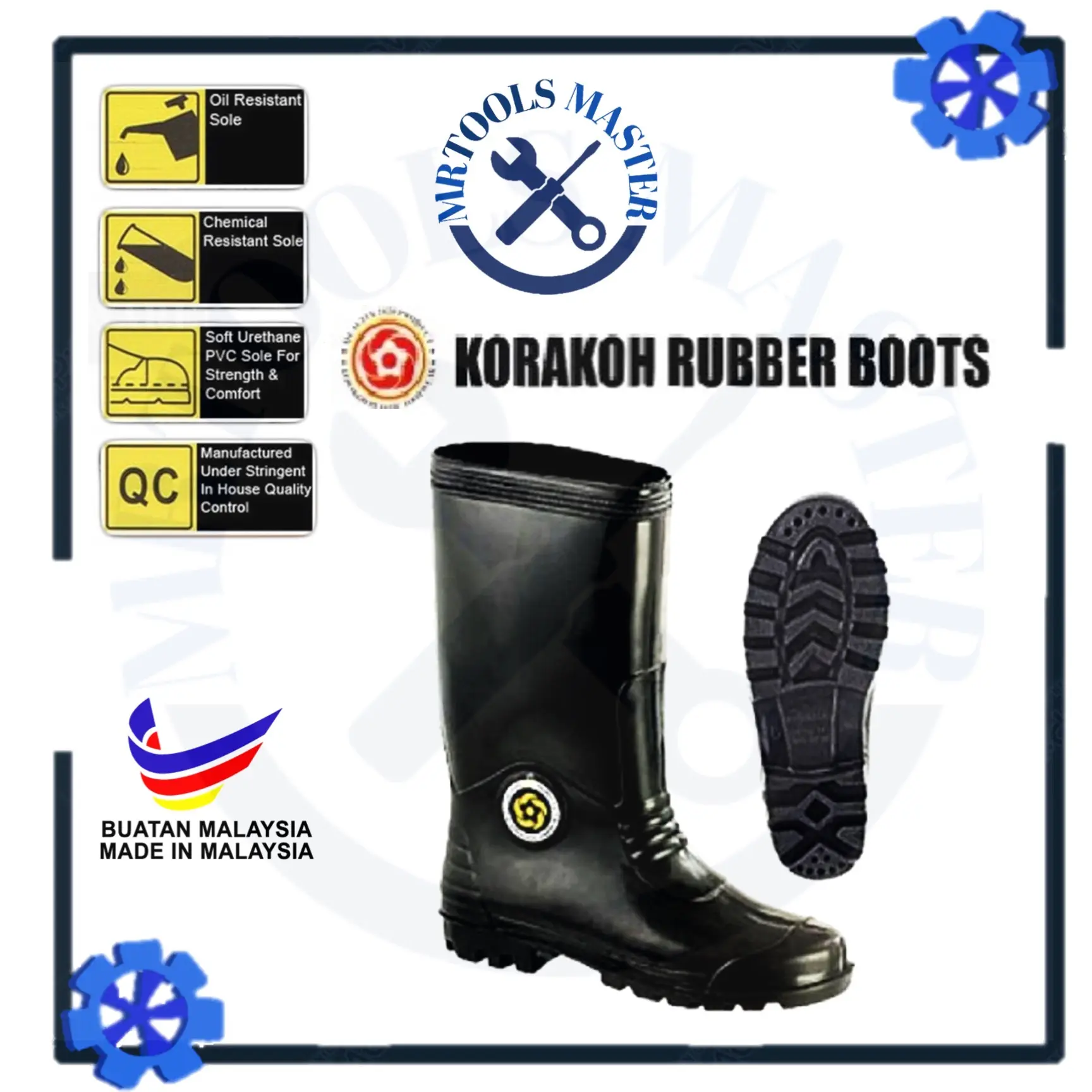 KORAKAH Safety PVC Rubber Boot High Cut Yellow/Black (38-43Sizes)