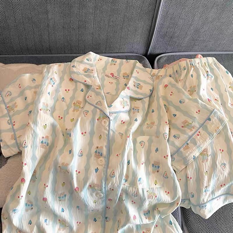 Bộ Đồ Ngủ Cotton Cho Nữ, Thiết Kế Đám Mây, Thích Hợp Cho Mùa Hè, Với Gấu Hoa Anh Đào, ngắn Tay, Phong Cách Người Nổi Tiếng Trên Internet, Dễ Thương Và Ngọt Ngào, Có Sẵn Trực Tiếp, Thích Hợp Cho Trang Phục Đi Ngủ Của Học Sinh 3