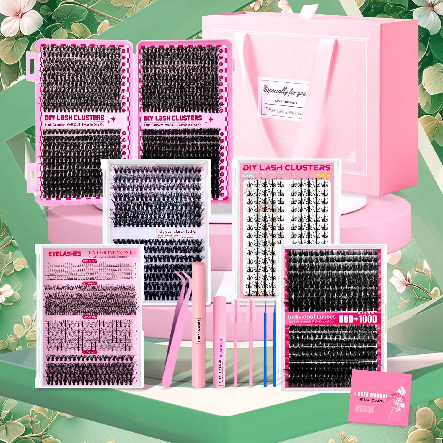 Individual Lash Clusters Kit, 1 Set Individual Eyelash Extension Kit, Eye Makeup Accessories for Women, Cosmetic