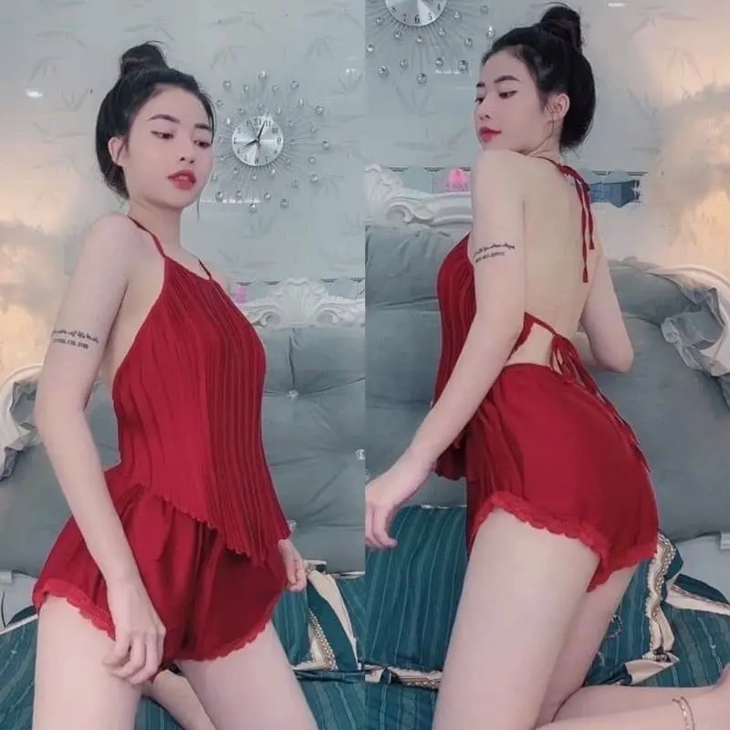 Đồ ngủ sexy nữ, bộ ngủ 2 dây yếm phối ren gợi cảm mặc nhà mùa hè mát mẻ CARY