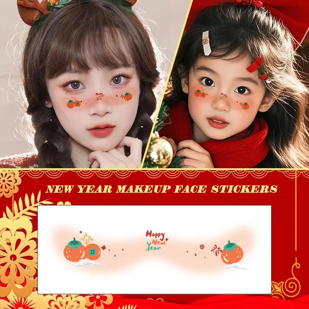 SOUG 2025 New Year Makeup Facial Tattoo Patch Cute Persimmon Face Sticker Red Tattoo Sticker