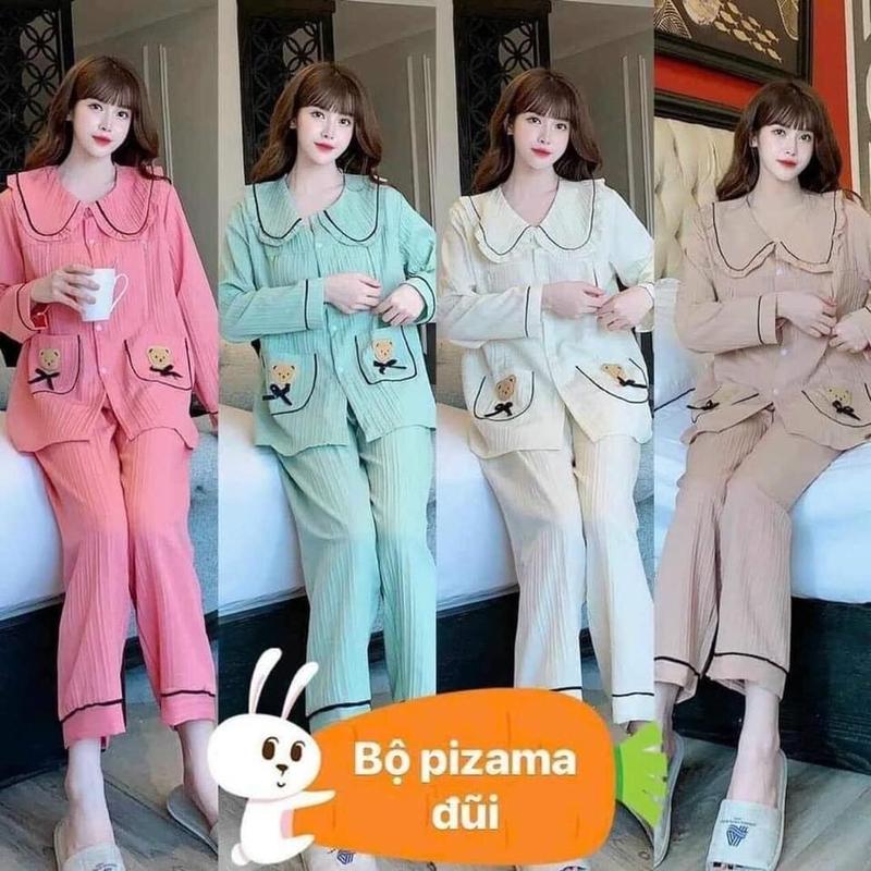 Bộ bầu-bộ sau sinh pijama viền bèo tay dài quần dài.áo có khoá ti,quần chun chỉnh 0