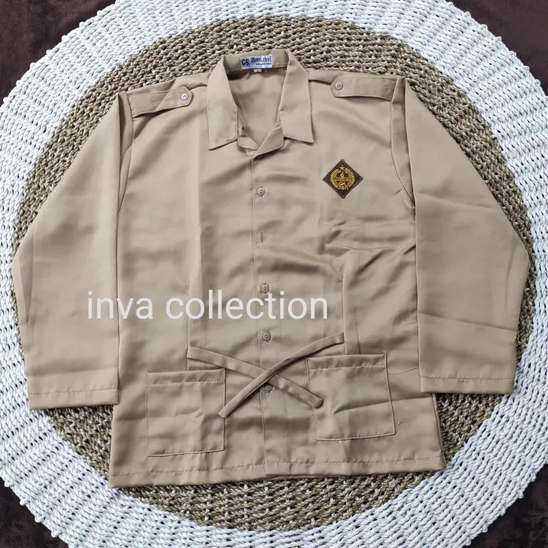 Baju pramuka perempuan lengan panjang model kantong bawah tali pinggang Seragam sekolah SD,SMP,SMU kain Balestra/High Twis Anak Fashion 4