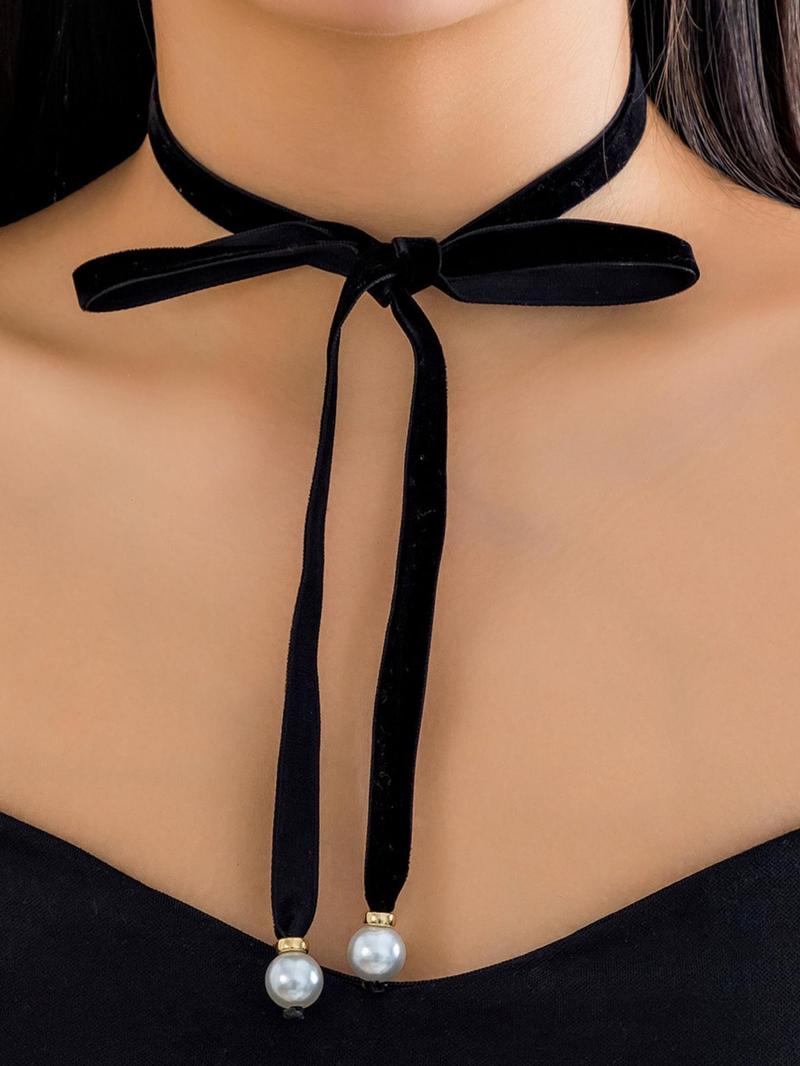 Product Introduction of Women's Elegant Faux Pearl Decorated Bowknot Design Necklace, Fashion Jewelry for Party, Daily Clothing Decor, Trendy All-match & Exquisite Jewelry for Birthday Gift 6