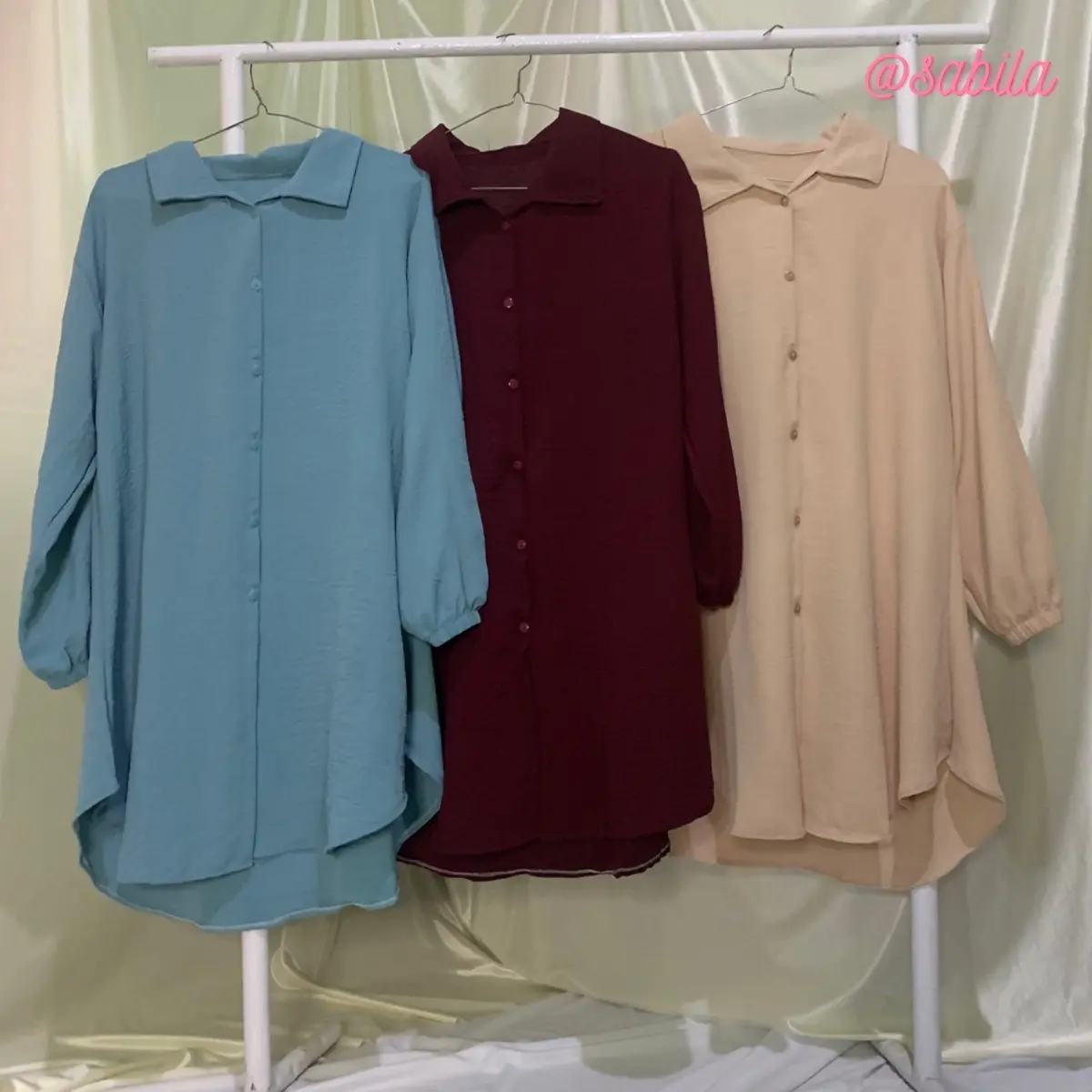 AGATA Kemeja Tunik Crinkle Airflow by Sabilakiyowo Muslim Nyaman Panjang Atasan Baju Kancing