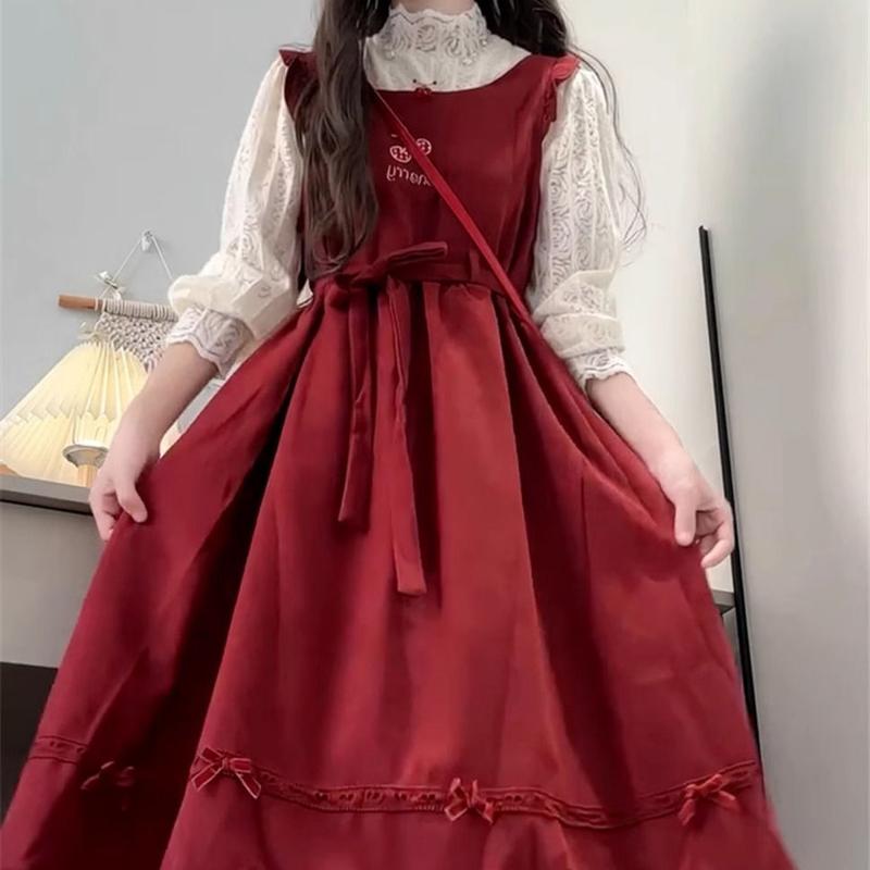 Váy Hai Dây, Một Mảnh, Phong Cách Preppy, Eo-Bó Sát Thắt Nơ, Bó Sát, Dành Cho Học Sinh Nữ, Phong Cách Hàn Quốc, Váy Vest Dáng Rộng Women Dress 5