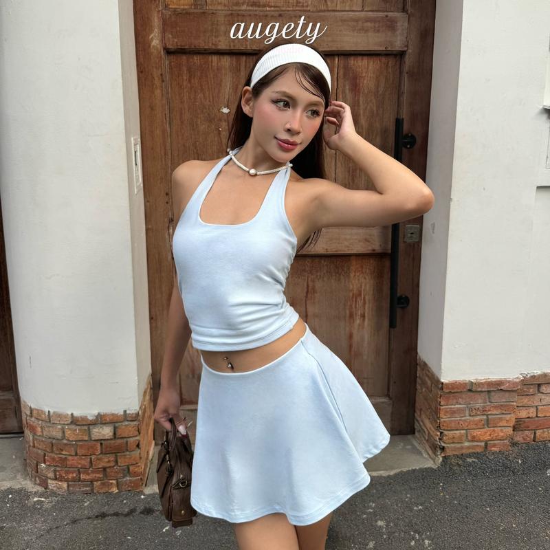 Áo Croptop Cổ Yếm Choàng Cổ Ôm Hở Lưng, Belle Halter Top AUGETY Nữ Women 3
