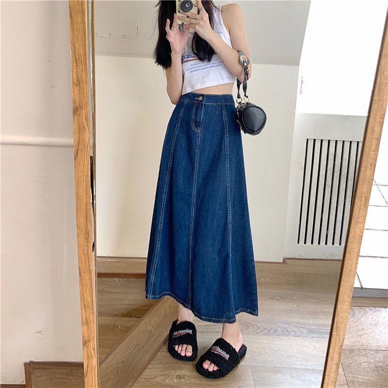 Product Introduction of Chân Váy Denim Dài, Ngoại Cỡ Cho Cô Gái Đầy Đặn, Váy Ô Chữ A Dài Nửa Người Dành Cho Nữ, Dài Trung Bình Qua Đầu Gối, Cạp Cao, Vải Mỏng, Ngoại Cỡ, Quần Áo Nữ, 100,00kg Women Khuy 2