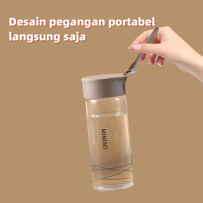 (FREE KARDUS+BUBLE WRAP) MINISO - Botol Minum Kaca 300ml Botol Air Minum Kecil BPA Free Kaca Botol Air Panas Botol Olahraga Botol Minum Anak 2