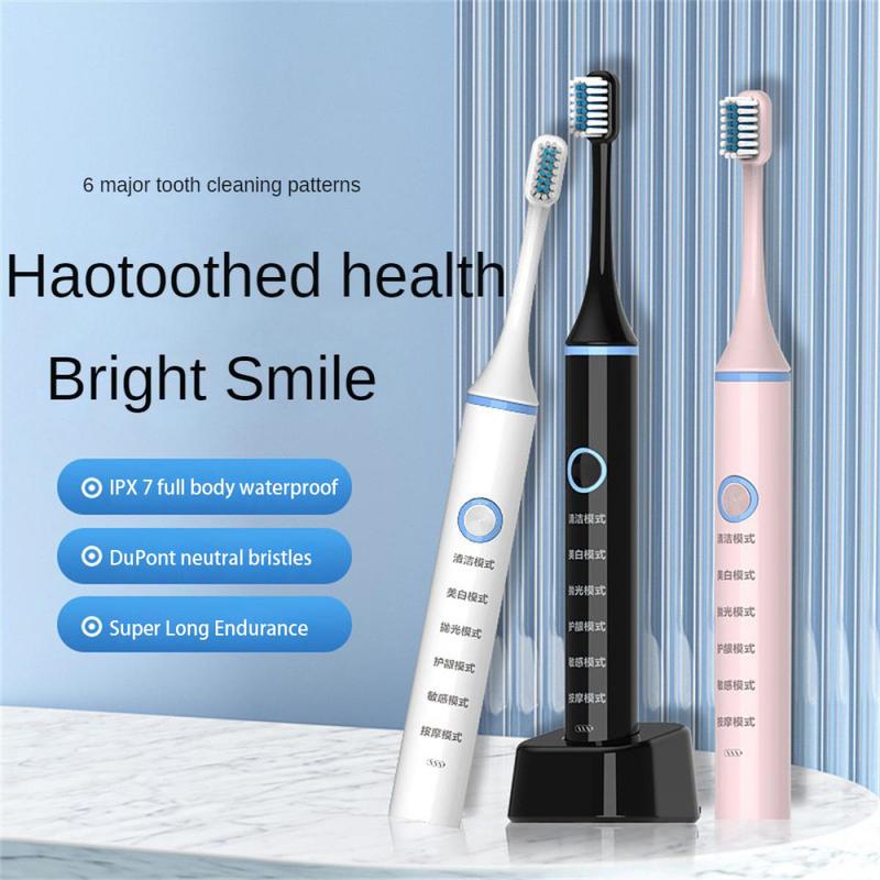 Bàn Chải Đánh Răng Điện Siêu Âm, Có Thể Sạc Lại USB, Với 4 Đầu Bàn Chải Đánh Răng, Hoàn Toàn Tự Động, Máy Làm Răng Sạch Cao Cấp, Không Thấm Nước, Thông Minh, Thích Hợp Cho Người Lớn