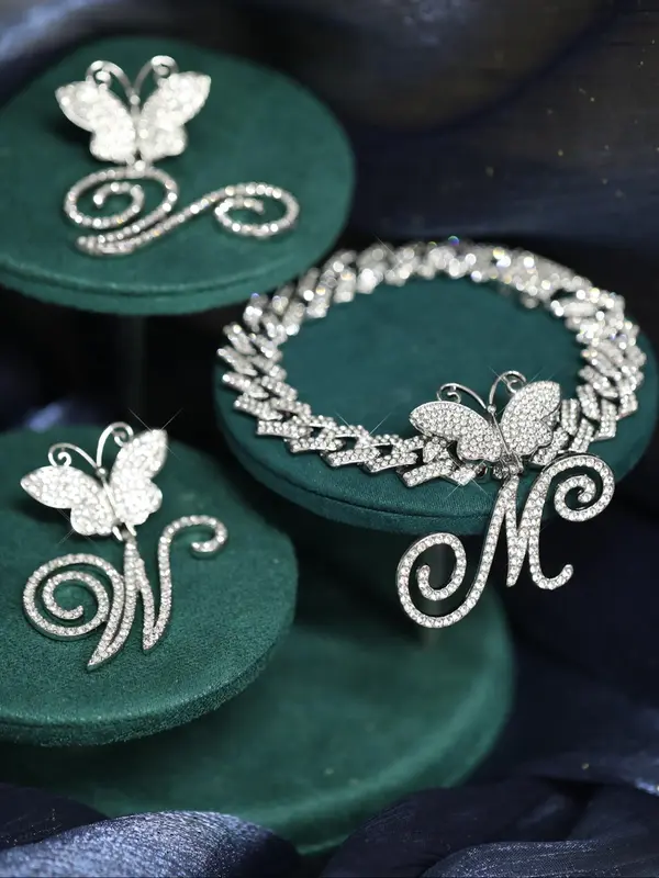 Rhinestone Butterfly & Letter Decor Cuban Link Anklet for Women & Girls, Fashion Charms Jewelry, Trendy All-match & Exquisite Jewelry for Birthday Gift, Girlfriend Gifts 3