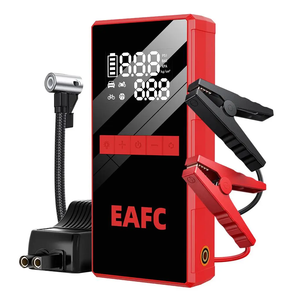 4-in-1 Wireless Air Pump with LED Lighting, 12V Portable Car Battery Jump Starter, Emergency SOS Light, Digital Display Car Air Pump