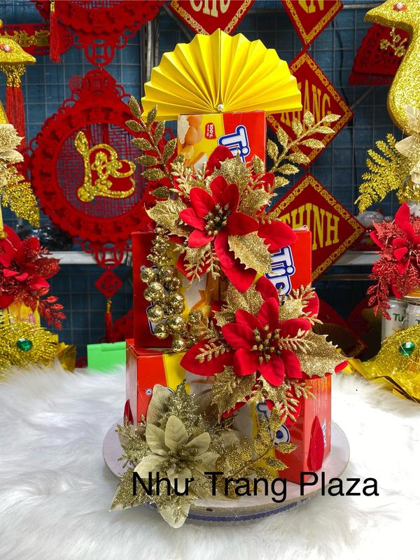 SET TRI ÂN Set phụ kiện hoa trang trí tết Set đồ làm tháp bánh tháp nước tháp oản trang trí Tết