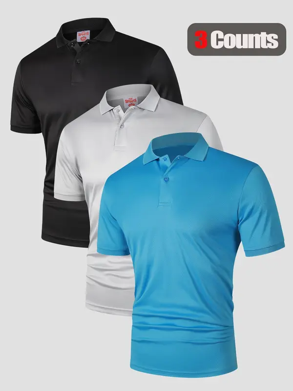 Men's Solid Color Pique Polo Shirt, Regular Fit Casual Breathable Quick Drying Short Sleeve Top for Summer, Men's Clothes for Business Work Daily Wear, Tropical 4