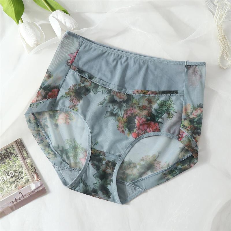 4 Pieces New Mesh Printed Comfortable Breathable Women's Underwear Skin-friendly High Waist Abdominal Pants (1pcs) DDUN 3