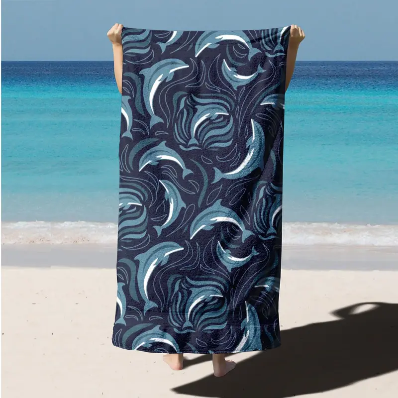 Abstract Wave Pattern Beach Towel, Portable Foldable Large Bath Towel, Multifunctional Towel for Beach Vacation Outdoor Picnic 4