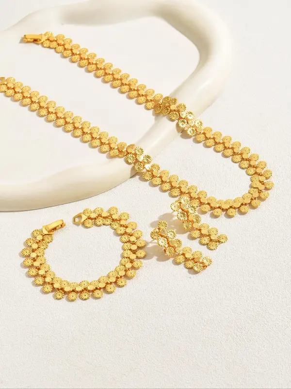 Women's Elegant Flower Design Jewelry Set, Exquisite Trendy Pendant Necklace & Dangle Earrings & Bracelet, Fashionable Jewelry Set for Party & Daily Clothing Decor 2