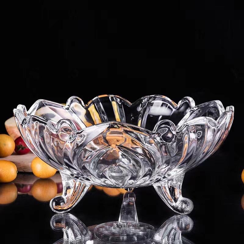 Đĩa thuỷ tinh 3 chân đựng hoa quả, bánh kẹo , thả hoa , trộn nôm sa lát