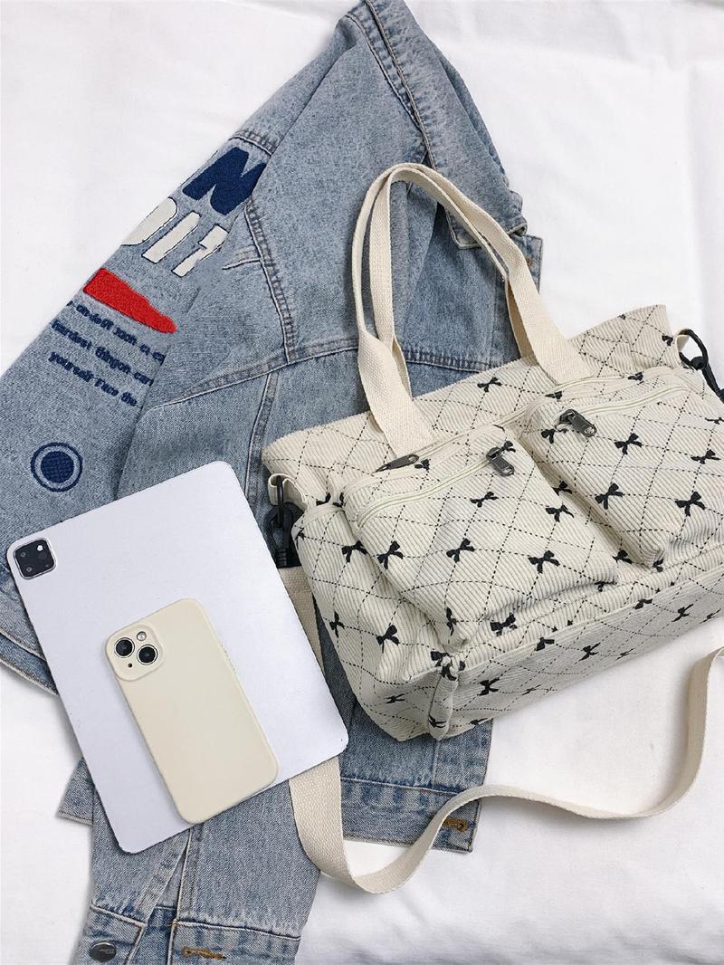 Product Introduction of Women's Ditsy Floral/Strawberry Pattern Tote Bag, Fashionable Multi-pocket Shoulder Bag for Daily Used, Casual Trendy Versatile High-quality Daily Commuting Bag 2