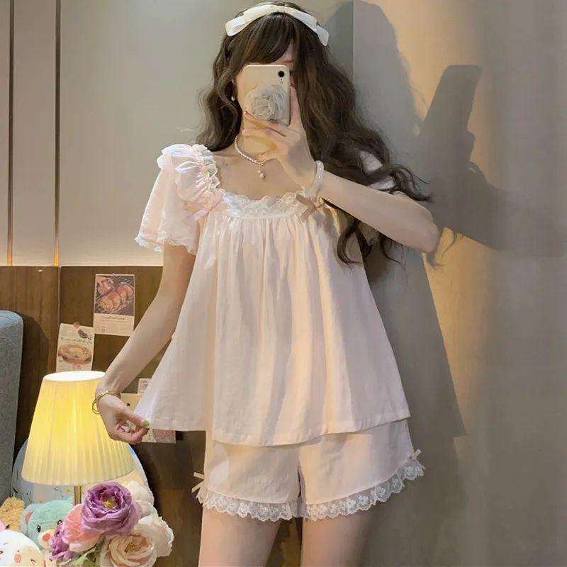 Đồ Ngủ Ngọt Ngào, Dành Cho Nữ, Có Đệm Ngực, Dây Đeo Ren Lưới Gợi Cảm, Váy Ngủ, Phong Cách Công Chúa Thuần Khiết Và Dễ Thương, Thích Hợp Mặc Nhà, OOTD 9