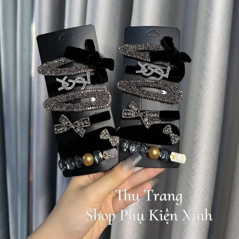 Set 6 kẹp tóc Nhung đính đá sang chảnh cho các bạn nữ 1