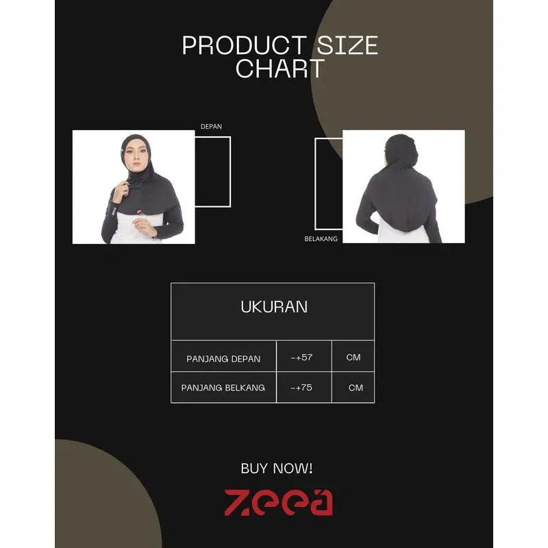 10AM Zeea Hayfa P Erina Sport Hijab Olahraga kerudung  instan  sporty  bergo  muslim dicuci dengan tangan saja zipper black 7
