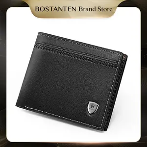 BOSTANTEN Dompet Pria Fashion Garis Horizontal PU Coklat/Hitam Wallet